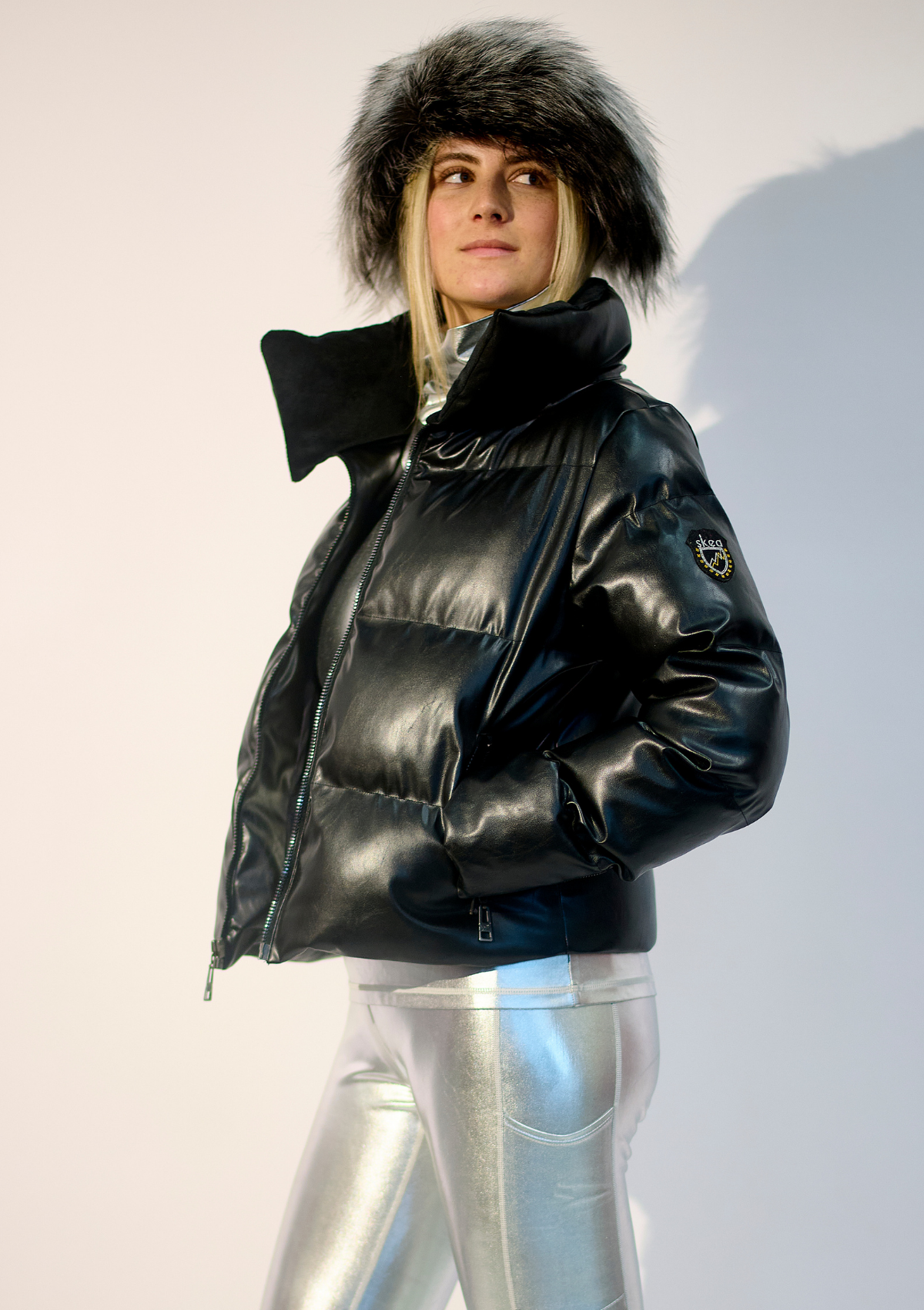 ski jackets, ski pants, luxury skiwear, ski apparel, ski fashion, fur ski apparel, fur trim, Ava Crop Vegan Leather Jacket, Skea Limited, Skea Limited - Skea Limited