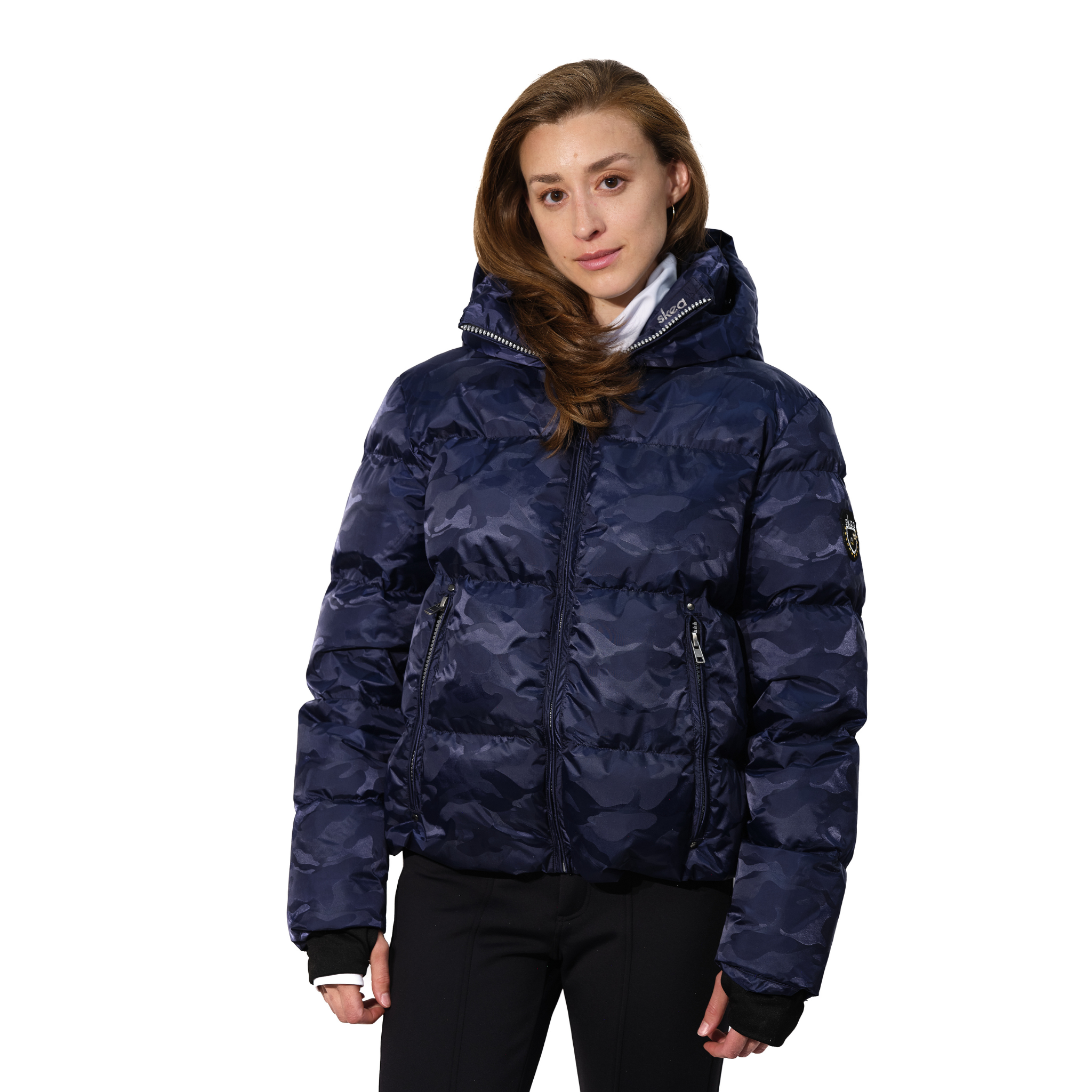 ski jackets, ski pants, luxury skiwear, ski apparel, ski fashion, fur ski apparel, fur trim, Revive Jacket Camo, Skea Limited, Skea Limited - Skea Limited