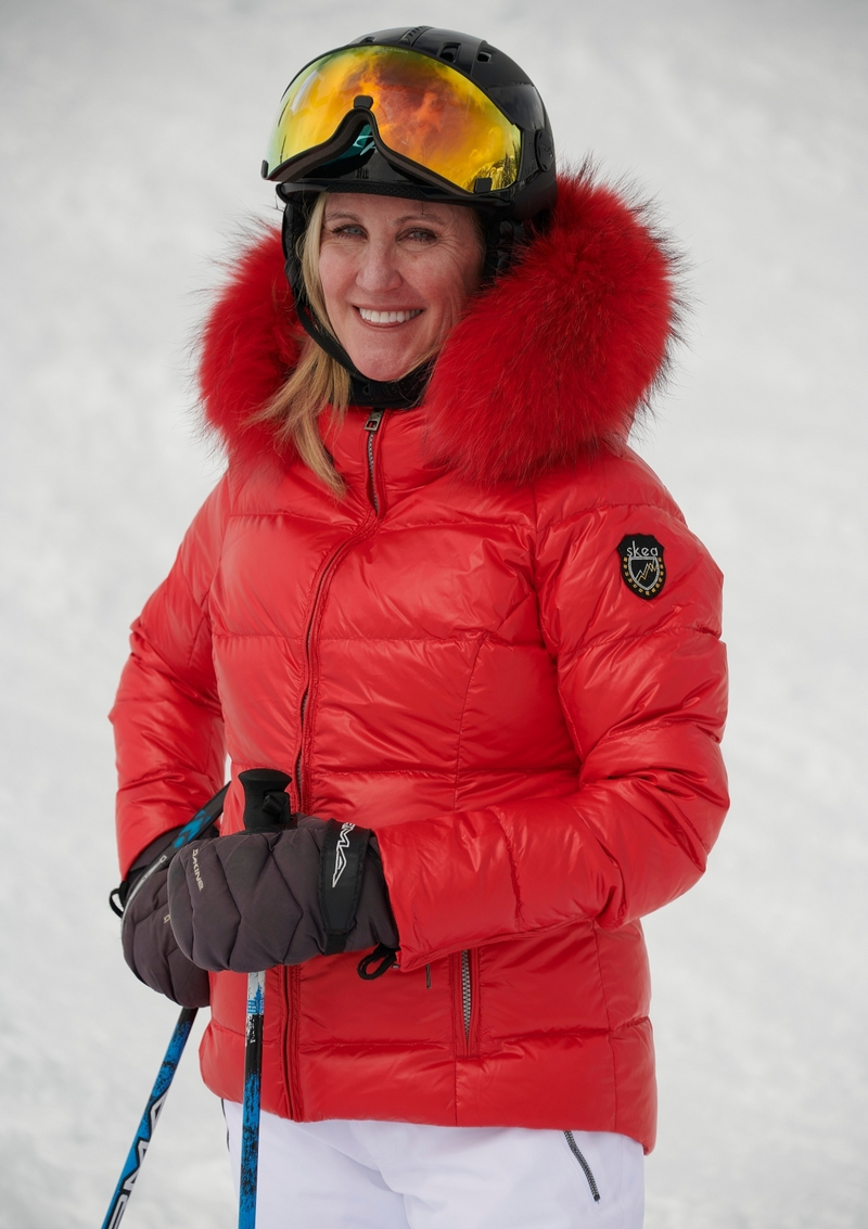 Womens red ski jacket with fur hood 2025