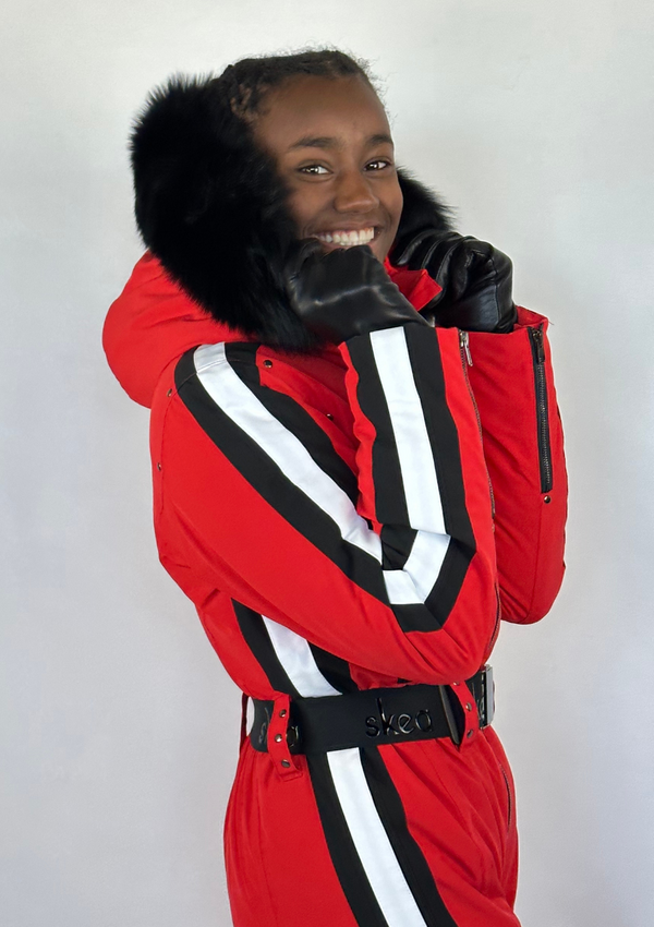 ski jackets, ski pants, luxury skiwear, ski apparel, ski fashion, fur ski apparel, fur trim, Brit One-Piece Suit, Skea Limited, Skea Limited - Skea Limited