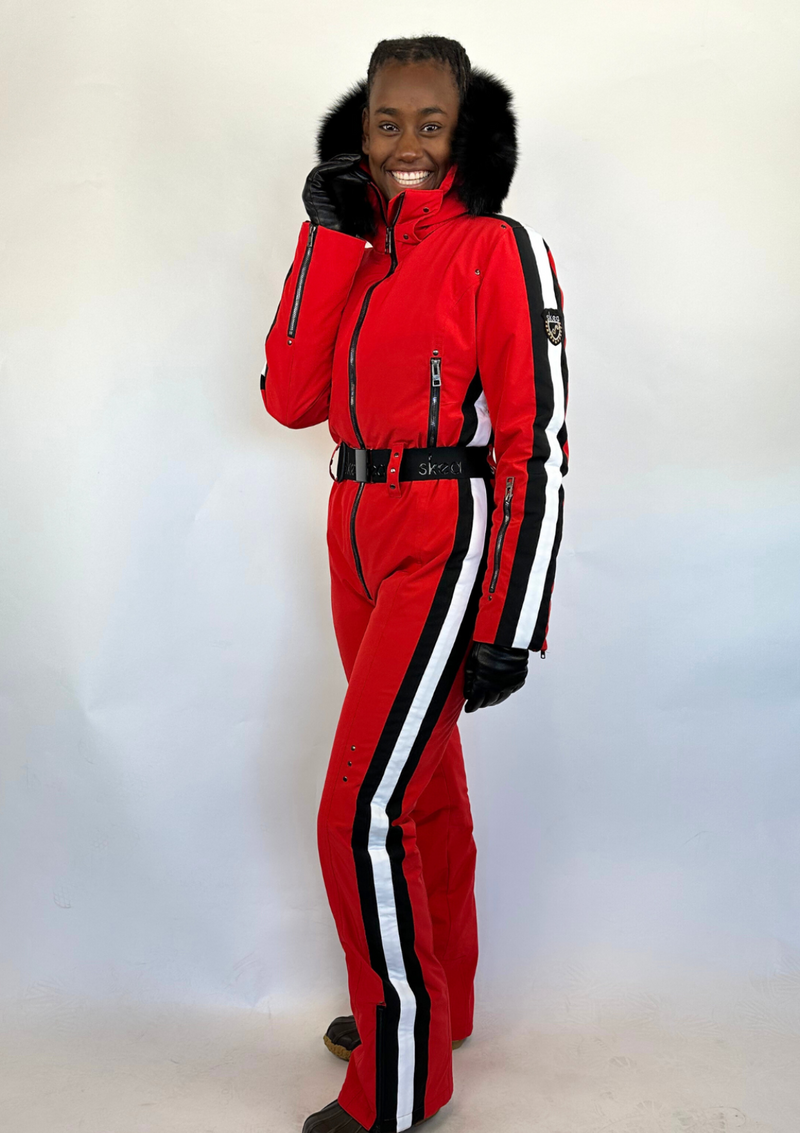 ski jackets, ski pants, luxury skiwear, ski apparel, ski fashion, fur ski apparel, fur trim, Brit One-Piece Suit, Skea Limited, Skea Limited - Skea Limited