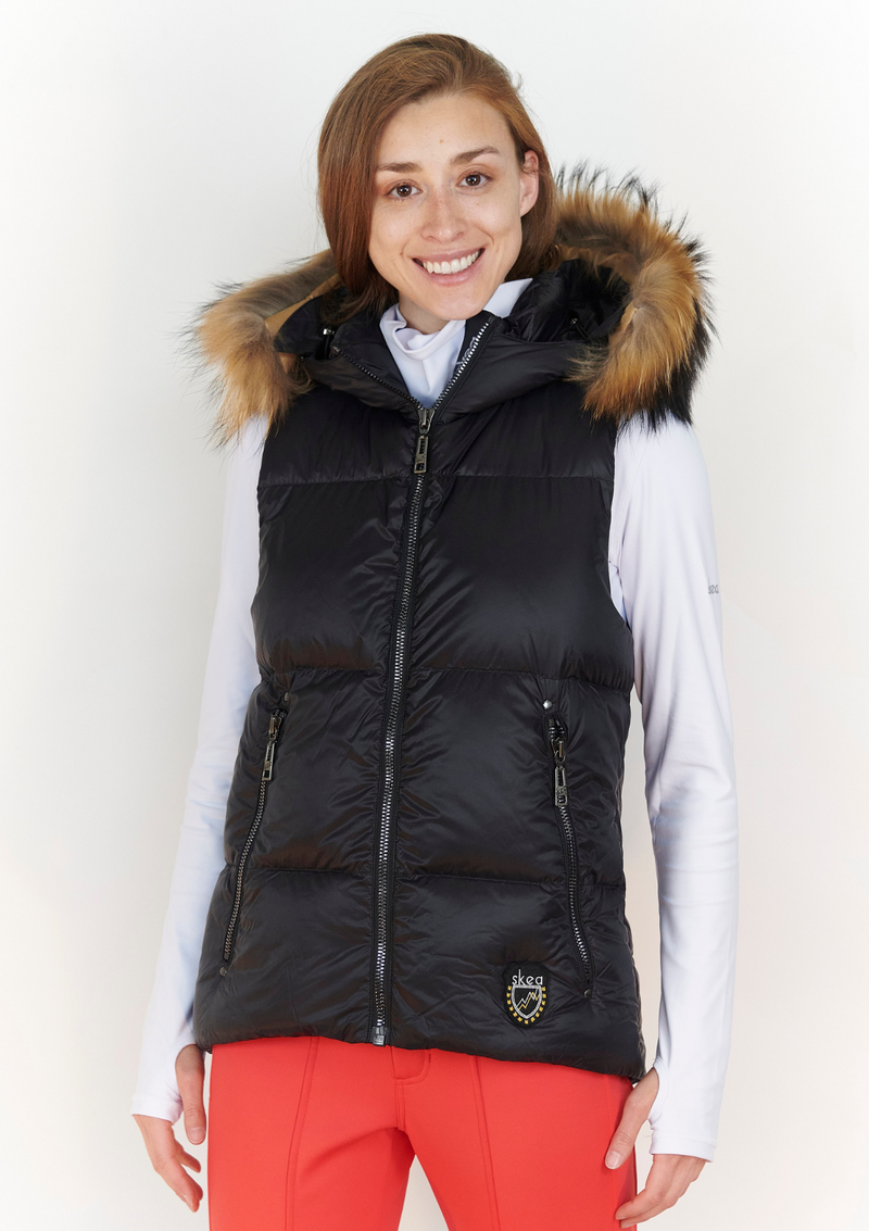 Women's puffer vest with fur hood outlet