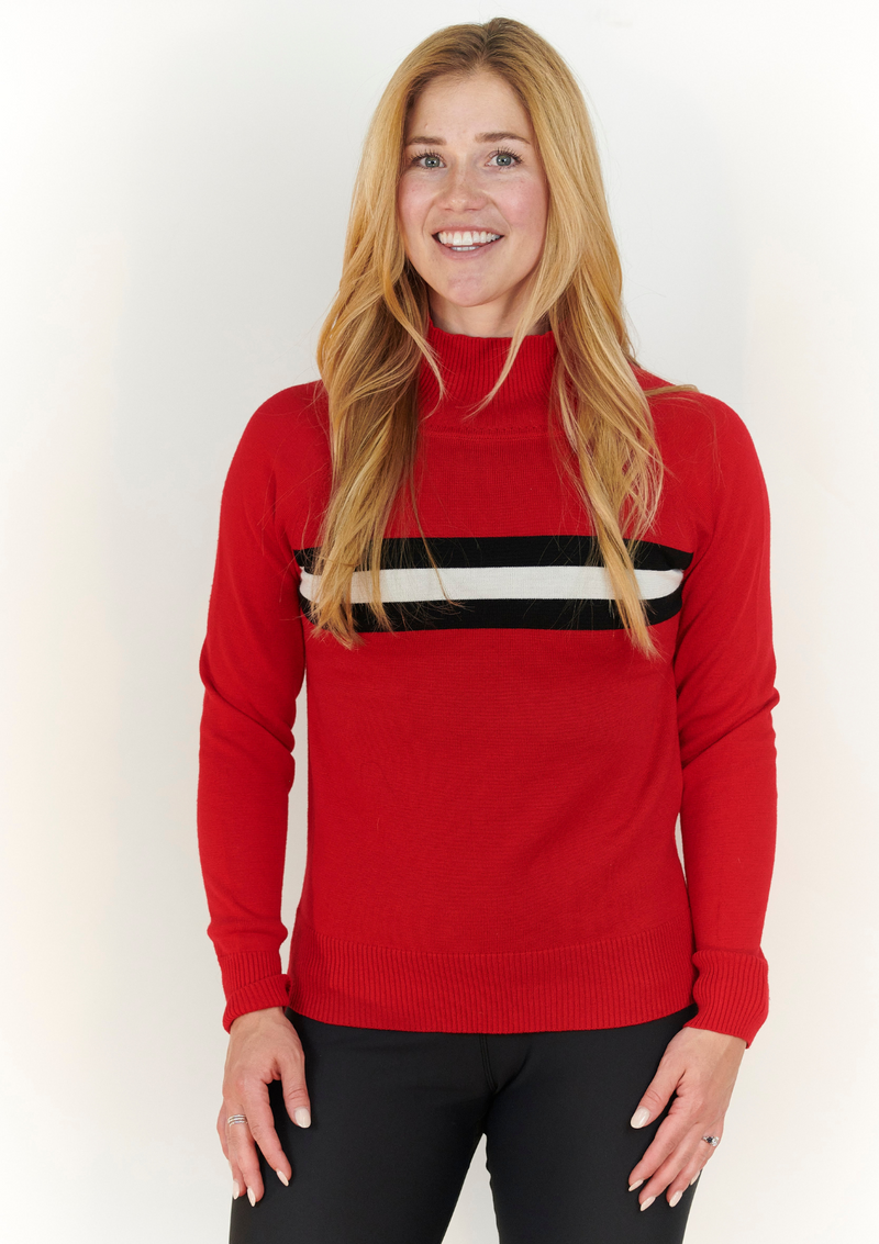 Red sweater with white fur trim on sale