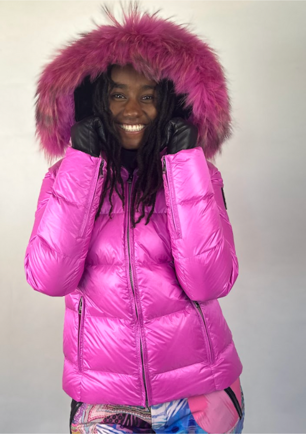 Womens ski jacket with top fur trim