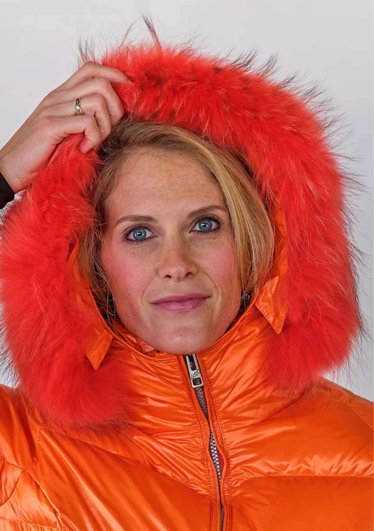 ski jackets, ski pants, luxury skiwear, ski apparel, ski fashion, fur ski apparel, fur trim, Real 2 inch Mandarin Orange Fur, Skea Limited, Skea Limited - Skea Limited
