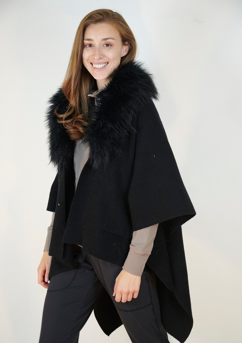 Fur trim poncho best sale cape