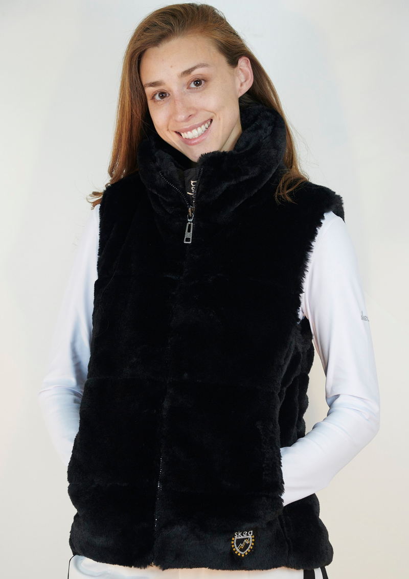 ski jackets, ski pants, luxury skiwear, ski apparel, ski fashion, fur ski apparel, fur trim, Amy Faux Beaver Down Vest, Skea Limited, Skea Limited - Skea Limited