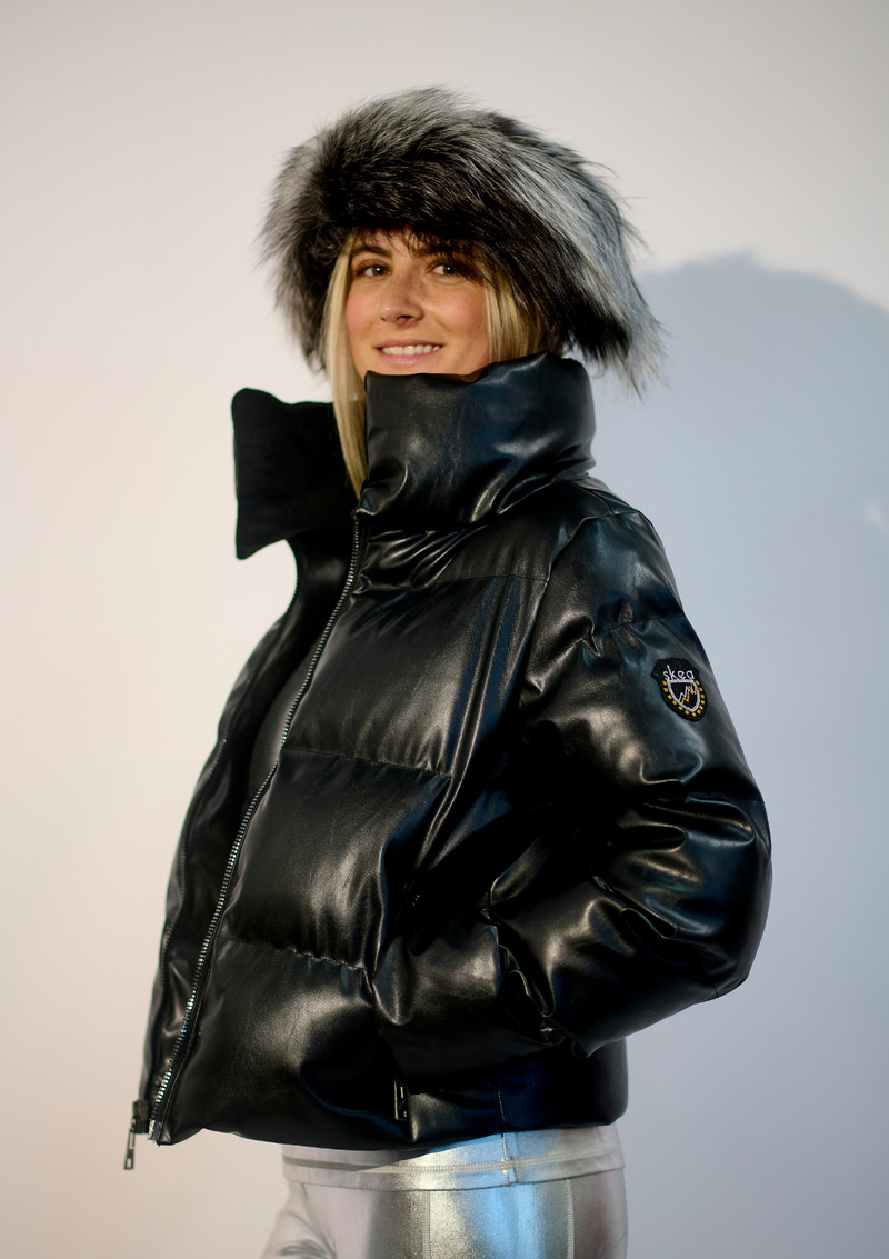 ski jackets, ski pants, luxury skiwear, ski apparel, ski fashion, fur ski apparel, fur trim, Ava Crop Vegan Leather Jacket, Skea Limited, Skea Limited - Skea Limited