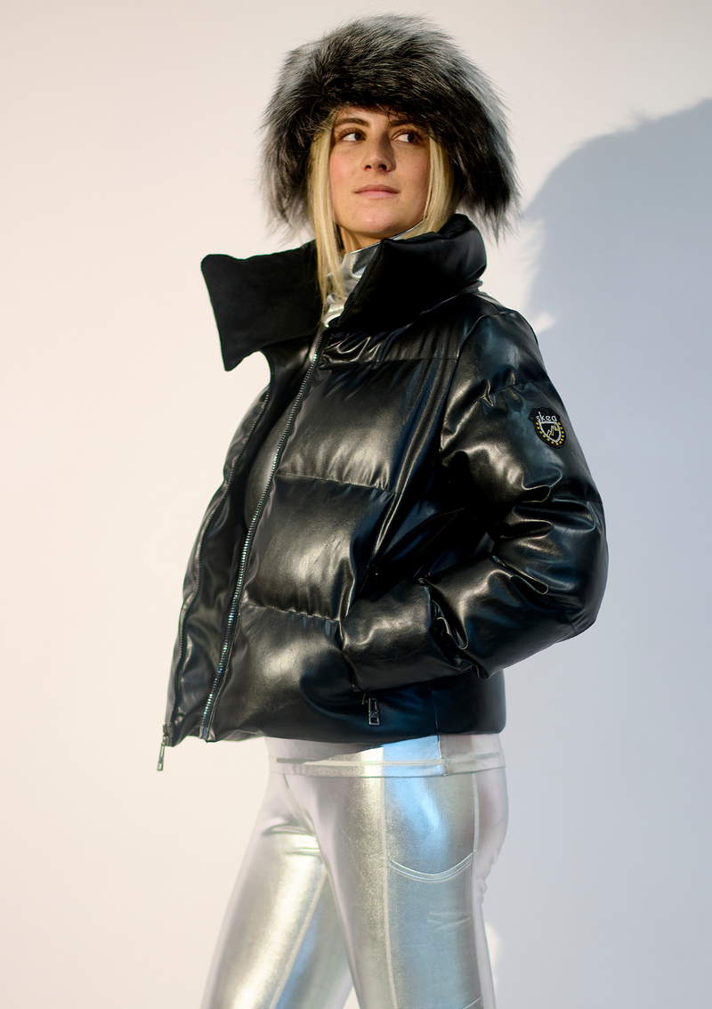 ski jackets, ski pants, luxury skiwear, ski apparel, ski fashion, fur ski apparel, fur trim, Ava Crop Vegan Leather Jacket, Skea Limited, Skea Limited - Skea Limited