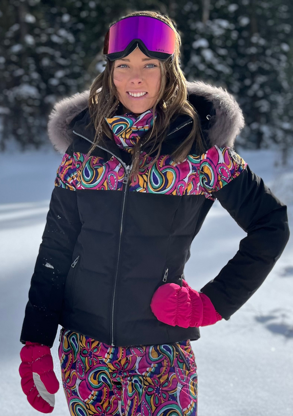 ski jackets, ski pants, luxury skiwear, ski apparel, ski fashion, fur ski apparel, fur trim, Elsa Paisley Print Ski Jacket, Skea Limited, Skea Limited - Skea Limited