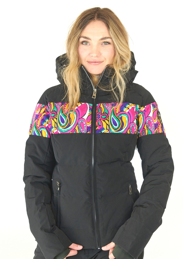 ski jackets, ski pants, luxury skiwear, ski apparel, ski fashion, fur ski apparel, fur trim, Elsa Paisley Print Ski Jacket, Skea Limited, Skea Limited - Skea Limited