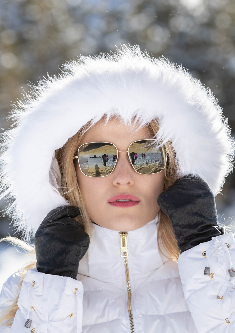 ski jackets, ski pants, luxury skiwear, ski apparel, ski fashion, fur ski apparel, fur trim, Faux White Fox Fur Border, Skea Limited, Skea Limited - Skea Limited