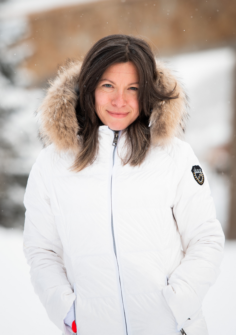 White fur top ski jacket